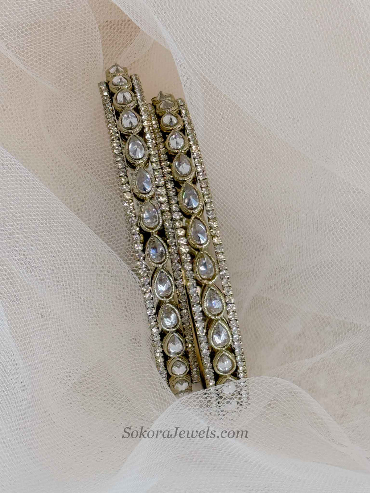 Luxury Antique Gold Polki & Zircon Kada Bangles – (Sold as Pair)