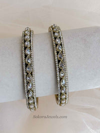 Luxury Antique Gold Polki & Zircon Kada Bangles – (Sold as Pair)