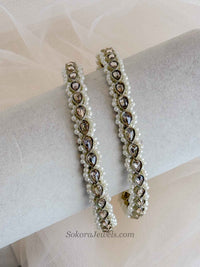 Pearl & Golden Zircon Bridal Kada Bangles – Size 2.12