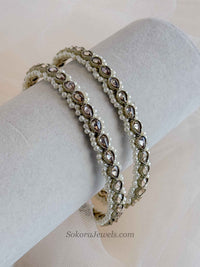 Pearl & Golden Zircon Bridal Kada Bangles – Size 2.12