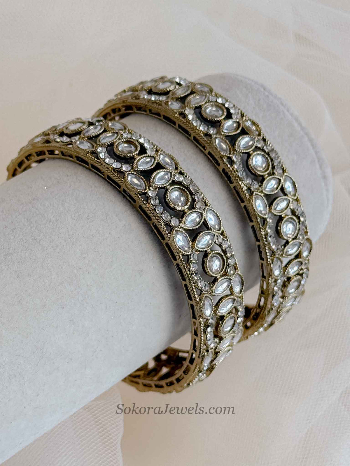 Antique Gold & Crystal Kada Bangles