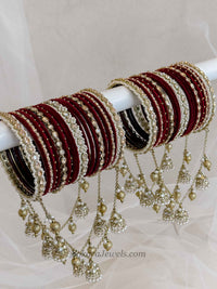 Luxury Maroon Velvet Bridal Bangle Set