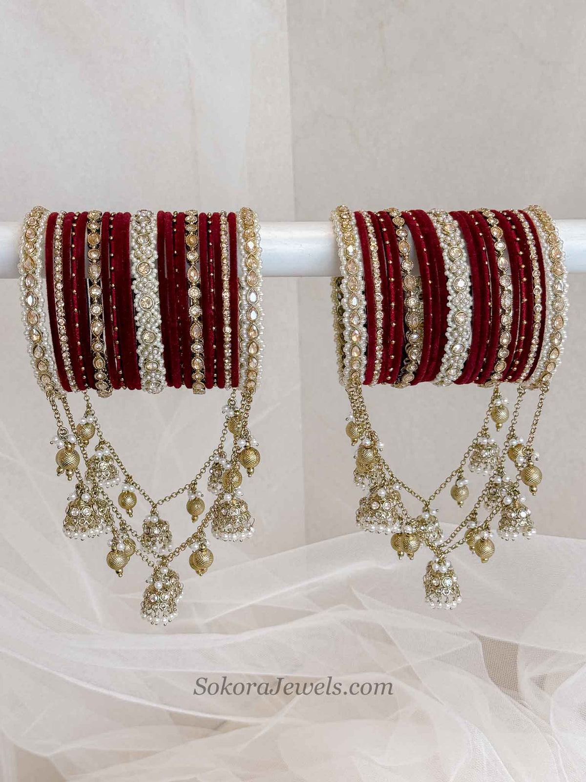 Luxury Maroon Velvet Bridal Bangle Set