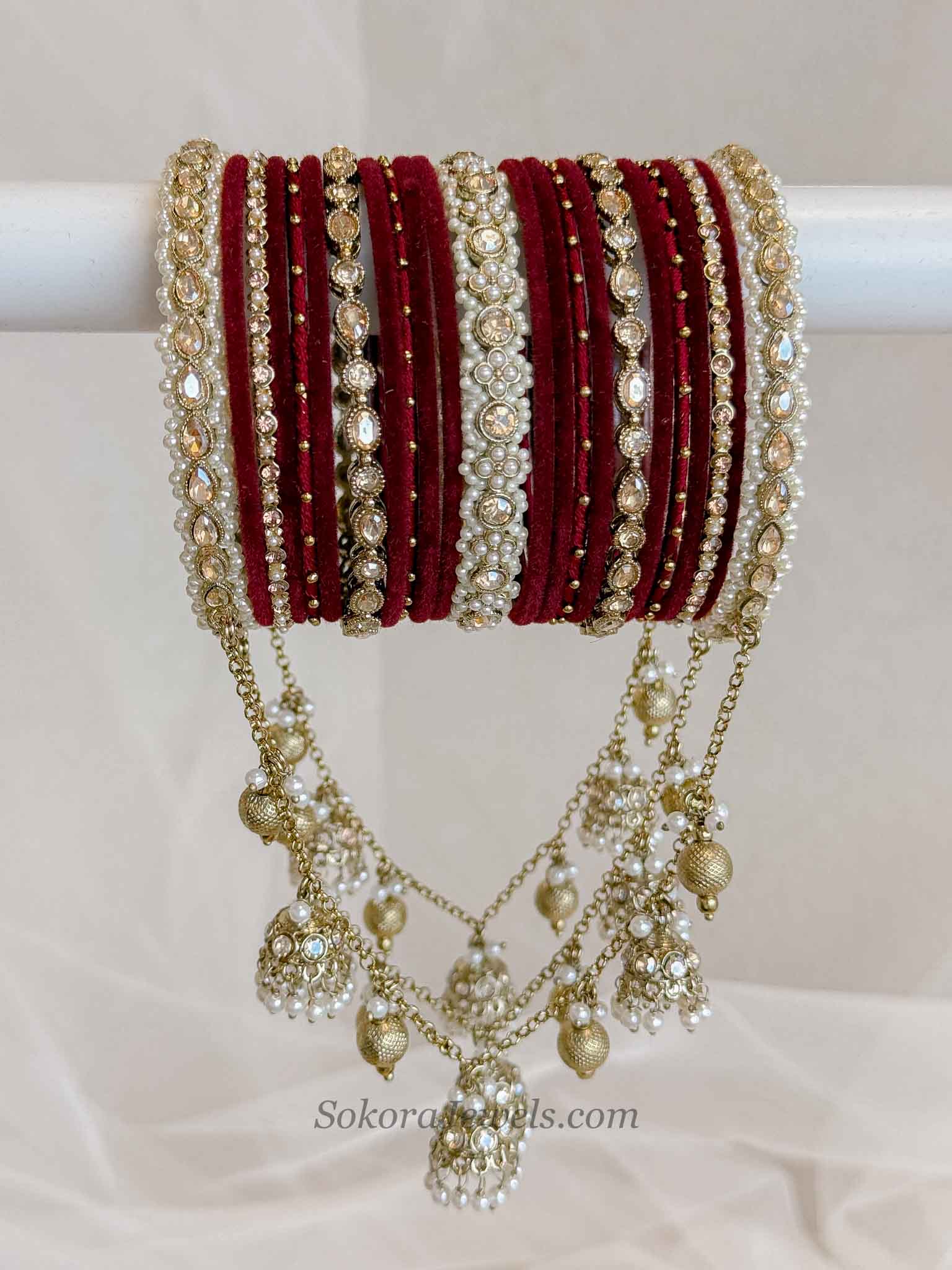 Luxury Maroon Velvet Bridal Bangle Set