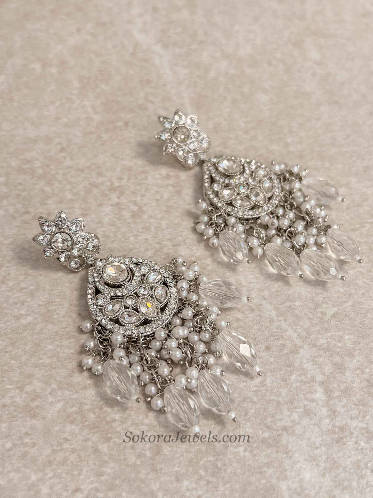 Silver Tassel Choker Set with Clear Crystal Drops