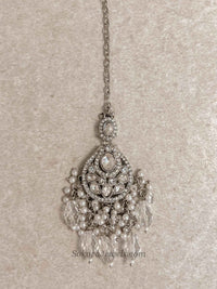 Silver Tassel Choker Set with Clear Crystal Drops