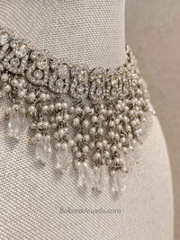 Silver Tassel Choker Set with Clear Crystal Drops