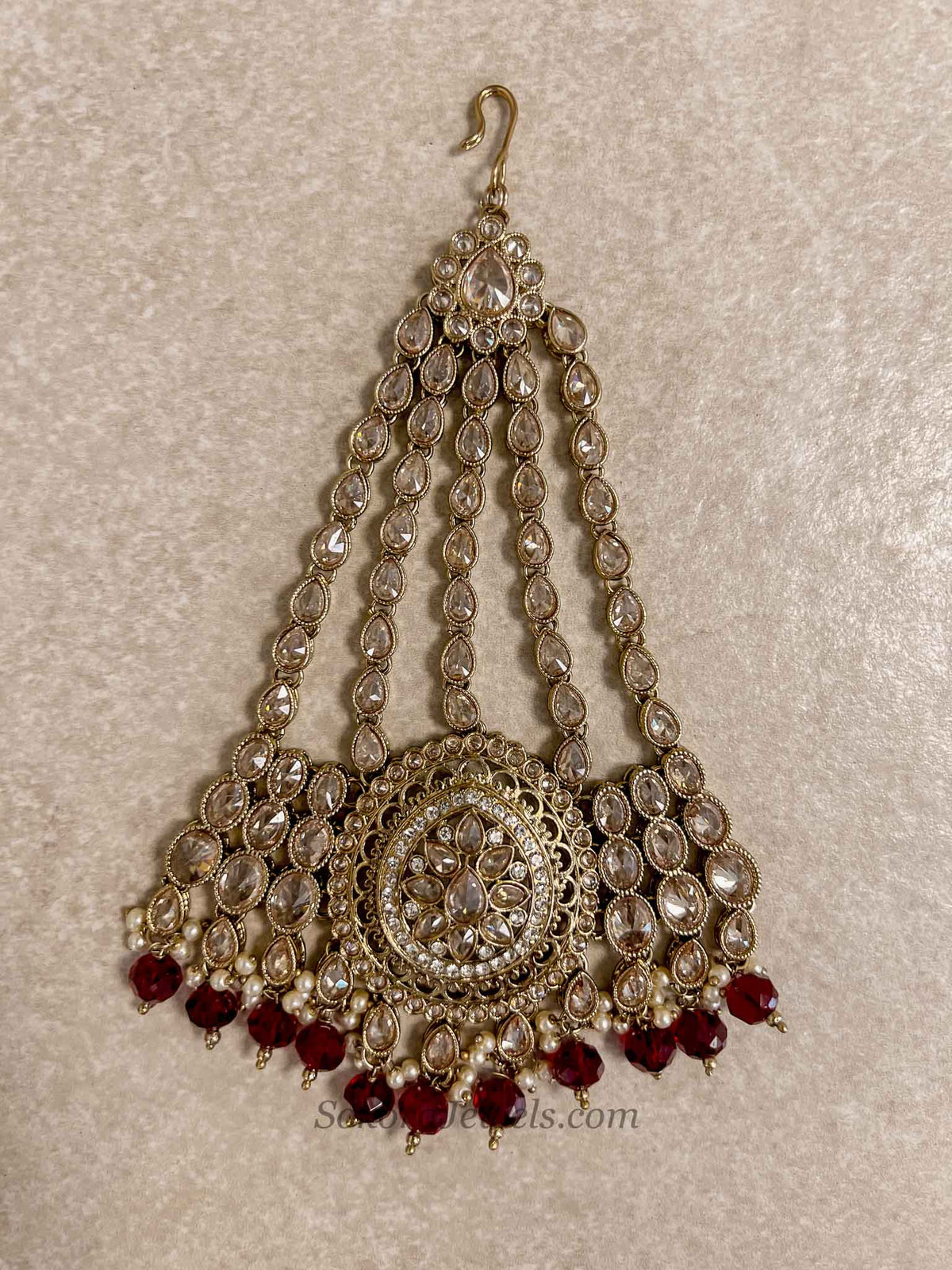 Antique Gold Maroon Jhumar