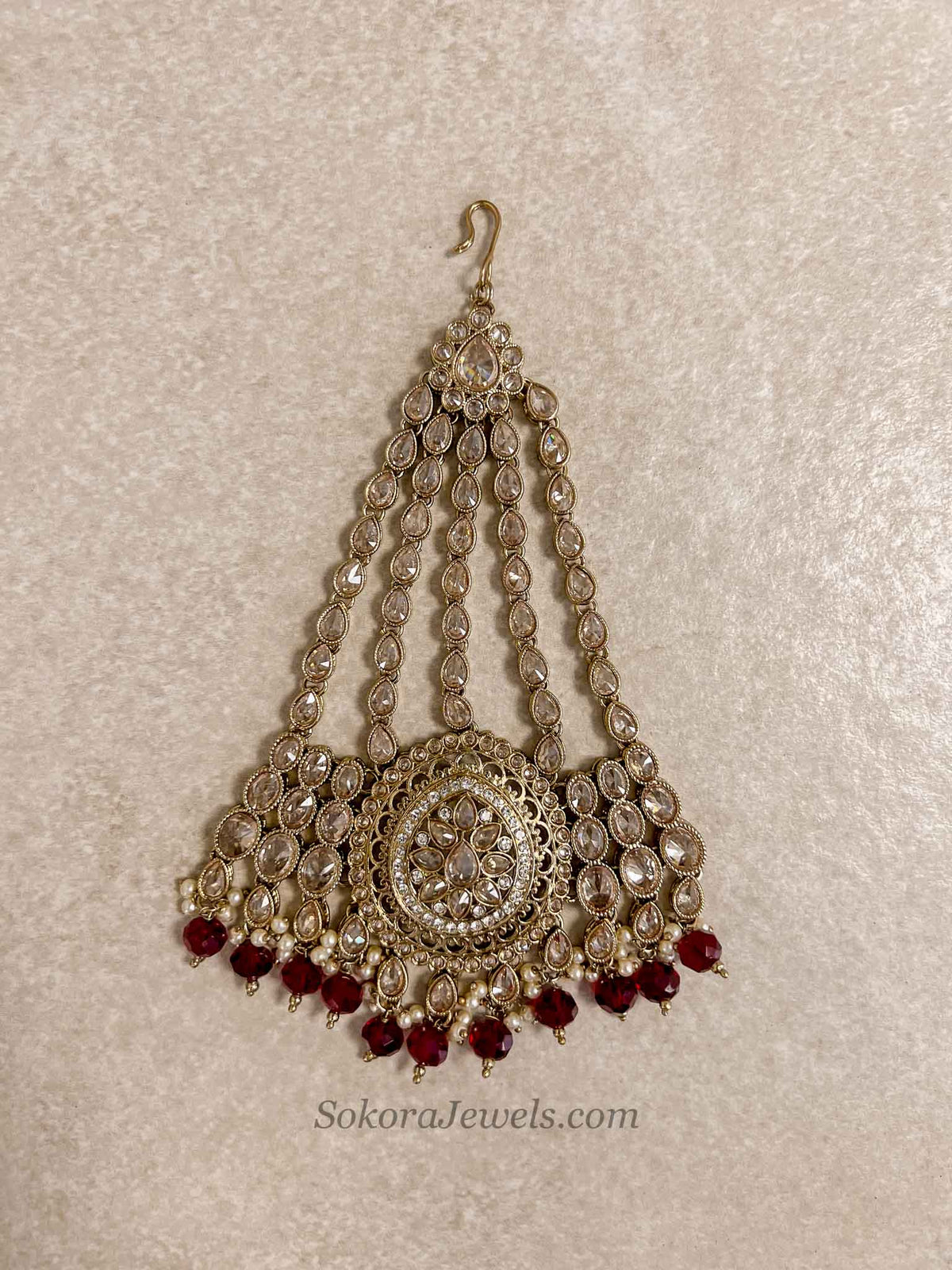 Antique Gold Maroon Jhumar