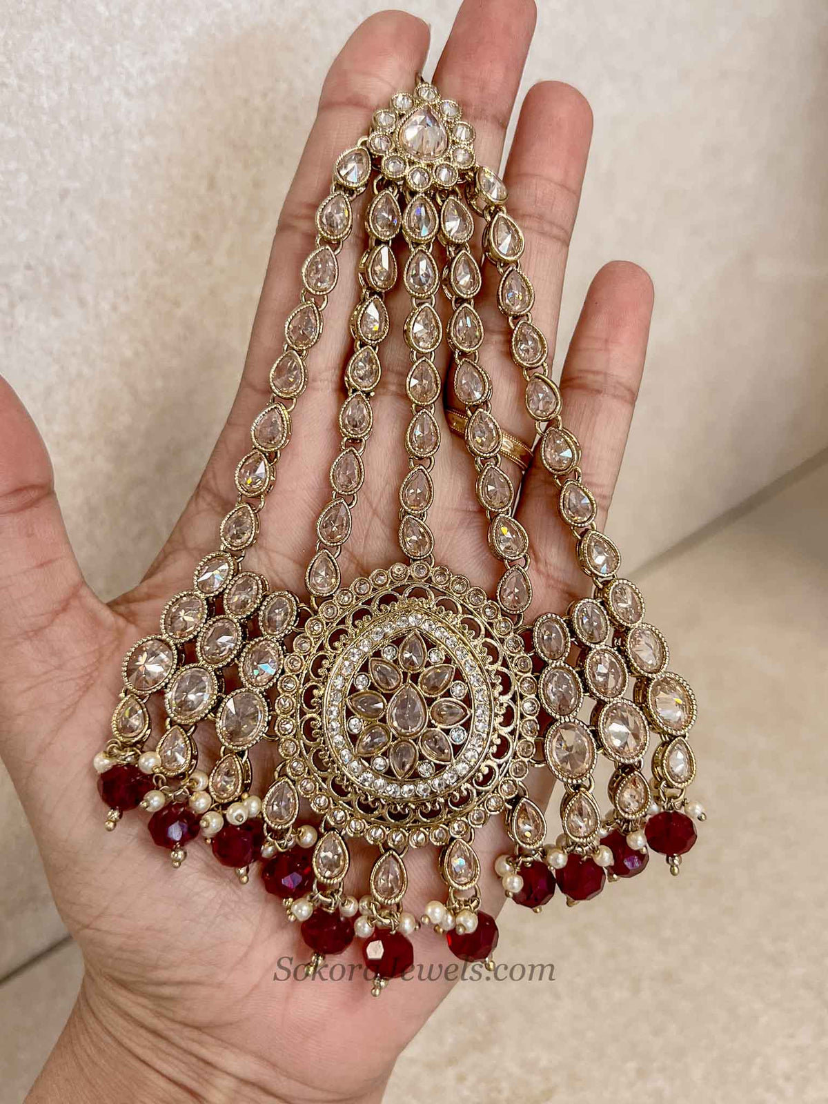 Antique Gold Maroon Jhumar