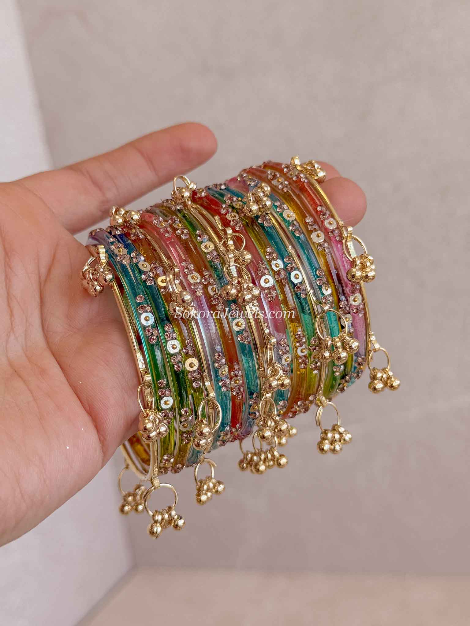 Viral Kashmiri Glass Bangle Set with Ghungroo