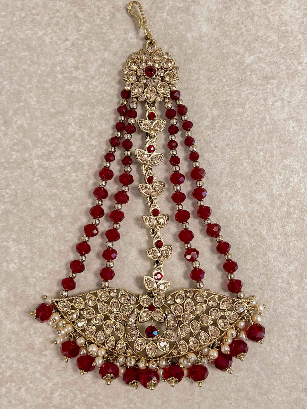 Antique Gold & Maroon Jhumar