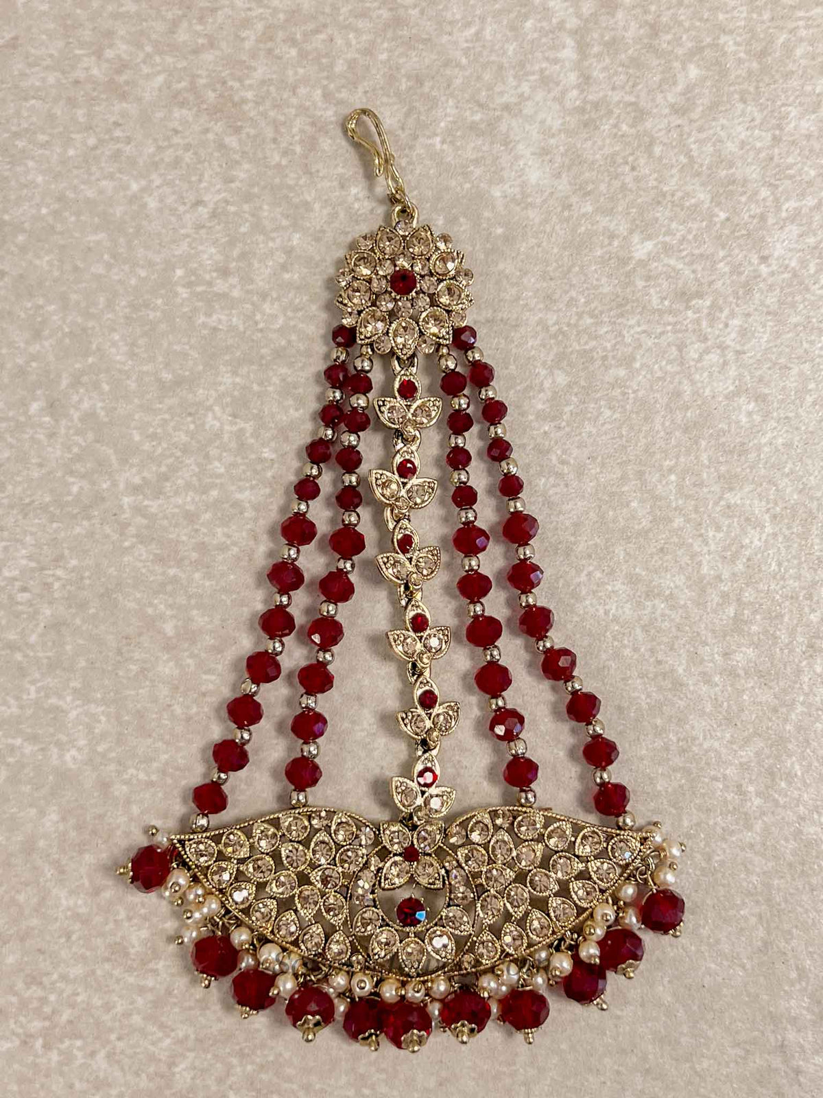 Antique Gold & Maroon Jhumar
