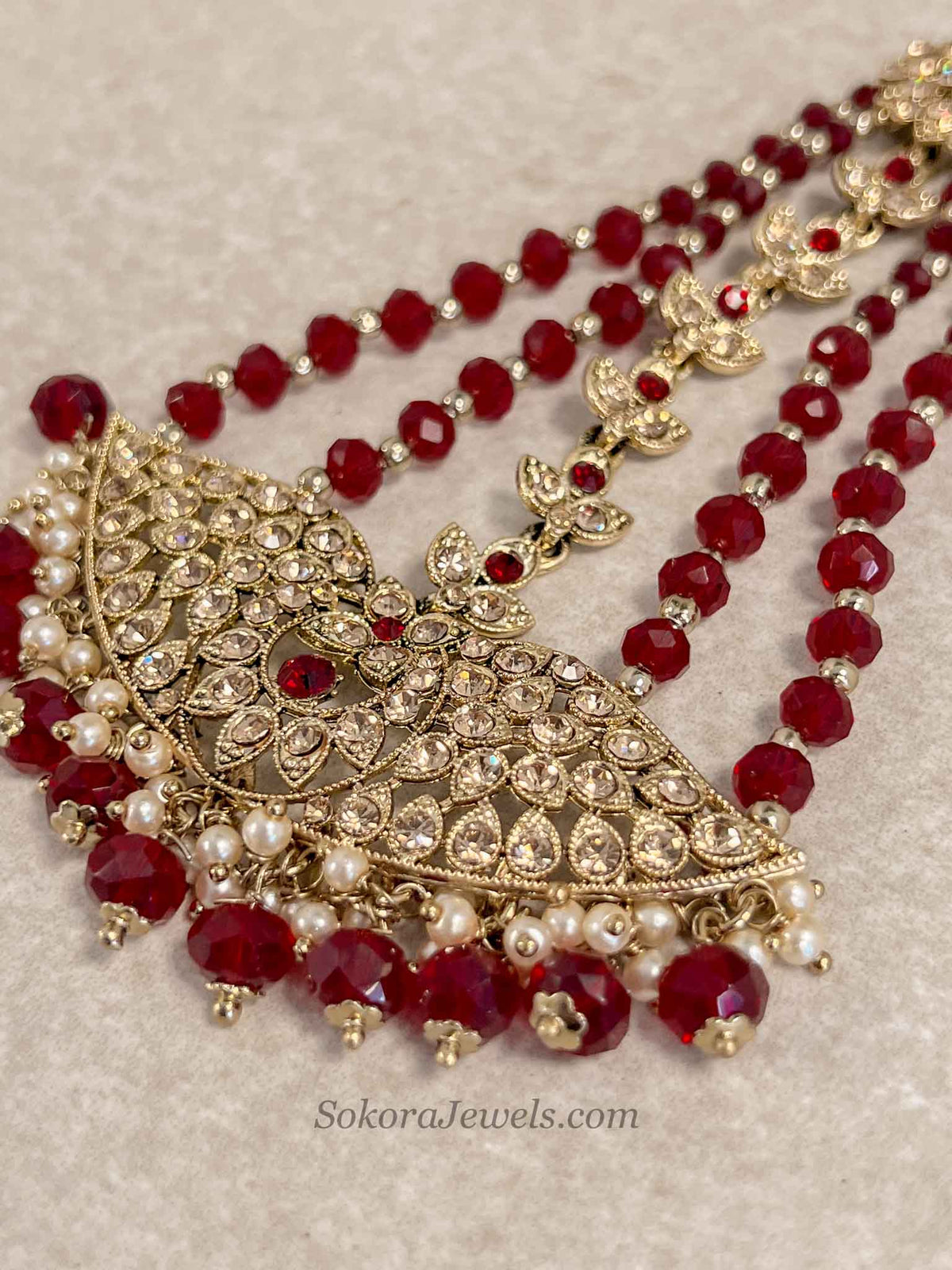 Antique Gold & Maroon Jhumar