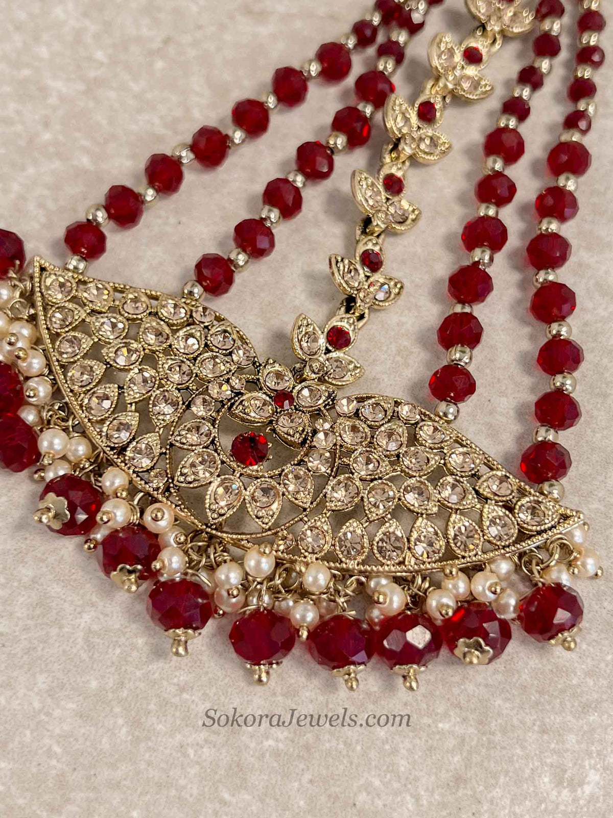 Antique Gold & Maroon Jhumar