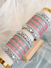 Bridal Silver Glass Bangles Set - 2.6