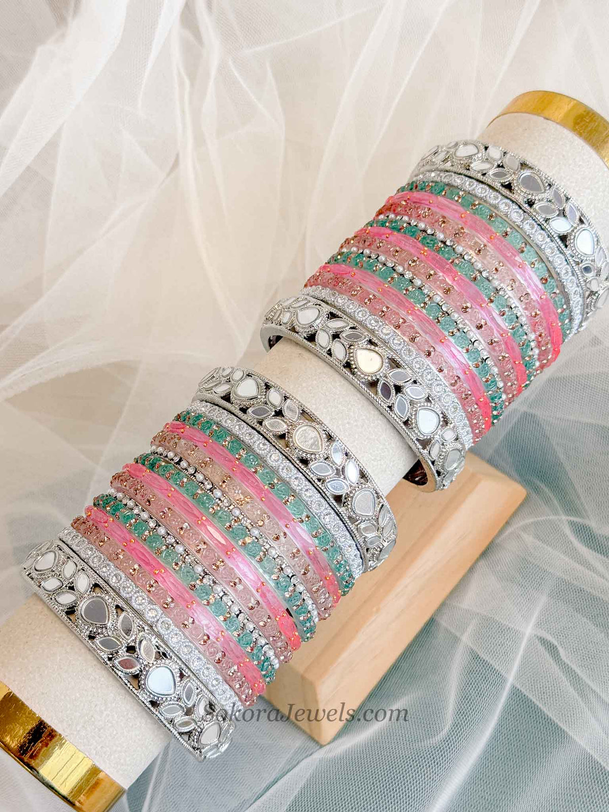 Bridal Silver Glass Bangles Set - 2.6