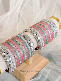 Bridal Silver Glass Bangles Set - 2.6