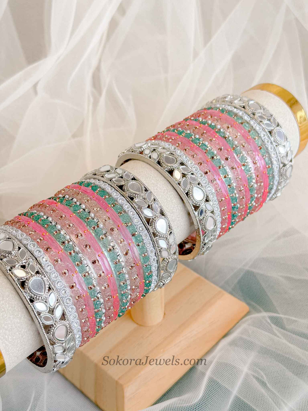 Bridal Silver Glass Bangles Set - 2.6