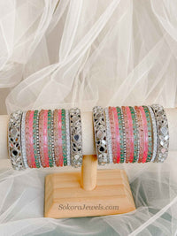 Bridal Silver Glass Bangles Set - 2.6