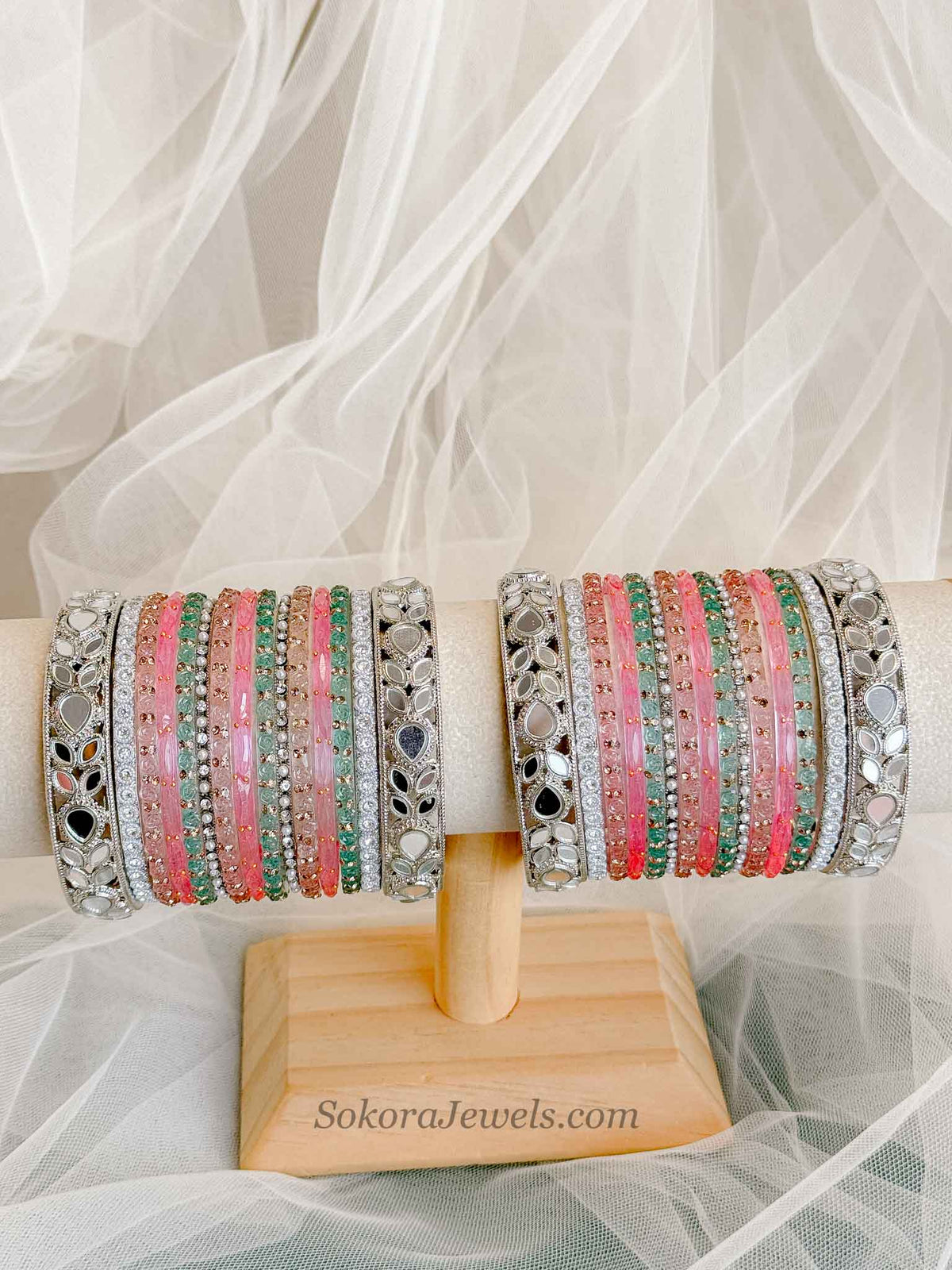 Bridal Silver Glass Bangles Set - 2.6