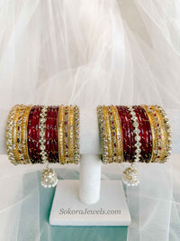 Bridal Red & Gold Glass Bangles Set - 2.6