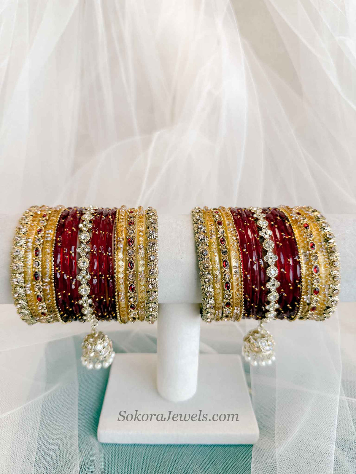 Bridal Red & Gold Glass Bangles Set - 2.6