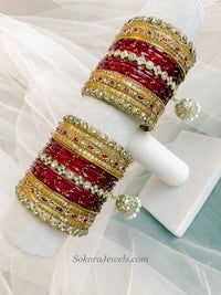 Bridal Red & Gold Glass Bangles Set - 2.6