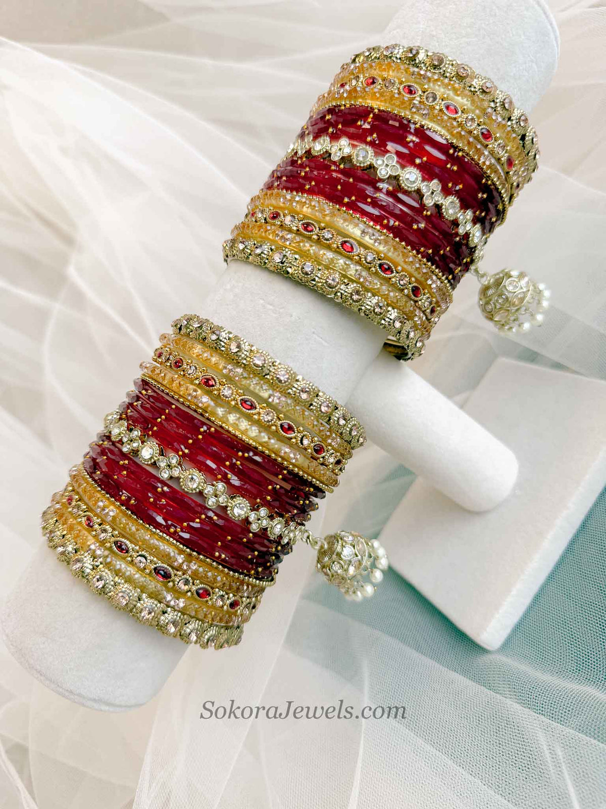 Bridal Red & Gold Glass Bangles Set - 2.6