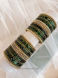 Bridal Green Glass Bangles Set - 2.10