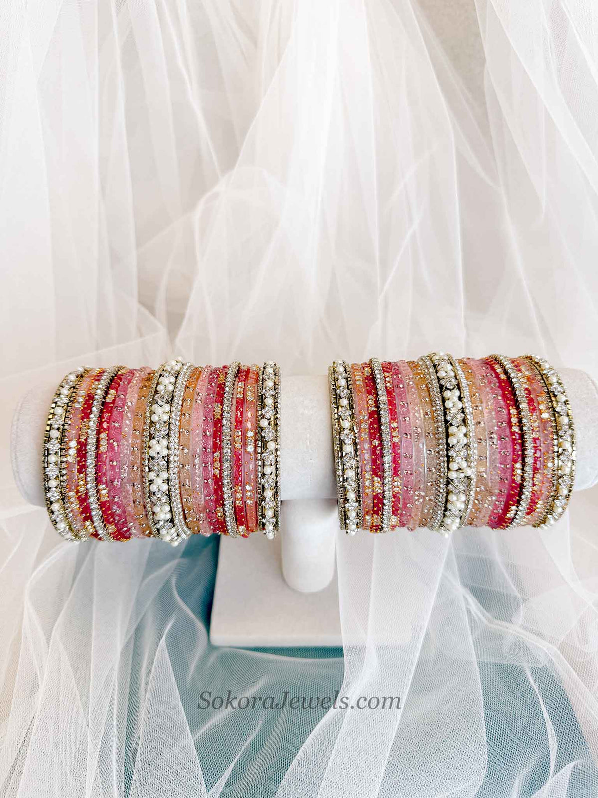 Bridal Pink Glass Bangles Set - 2.8