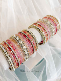 Bridal Pink Glass Bangles Set - 2.8