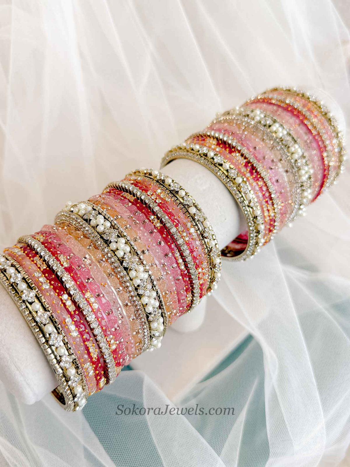 Bridal Pink Glass Bangles Set - 2.8