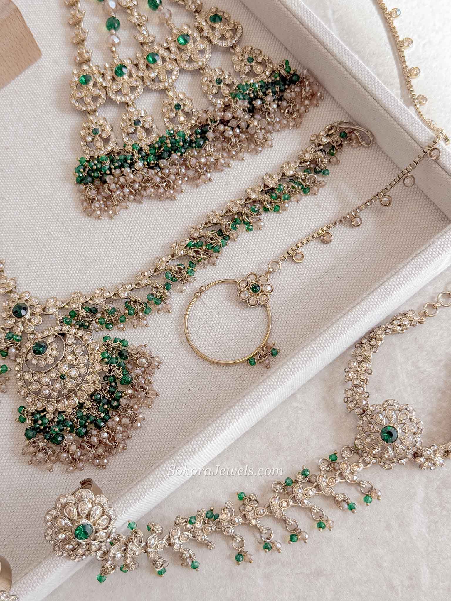 Antique Gold Full Bridal set - Green
