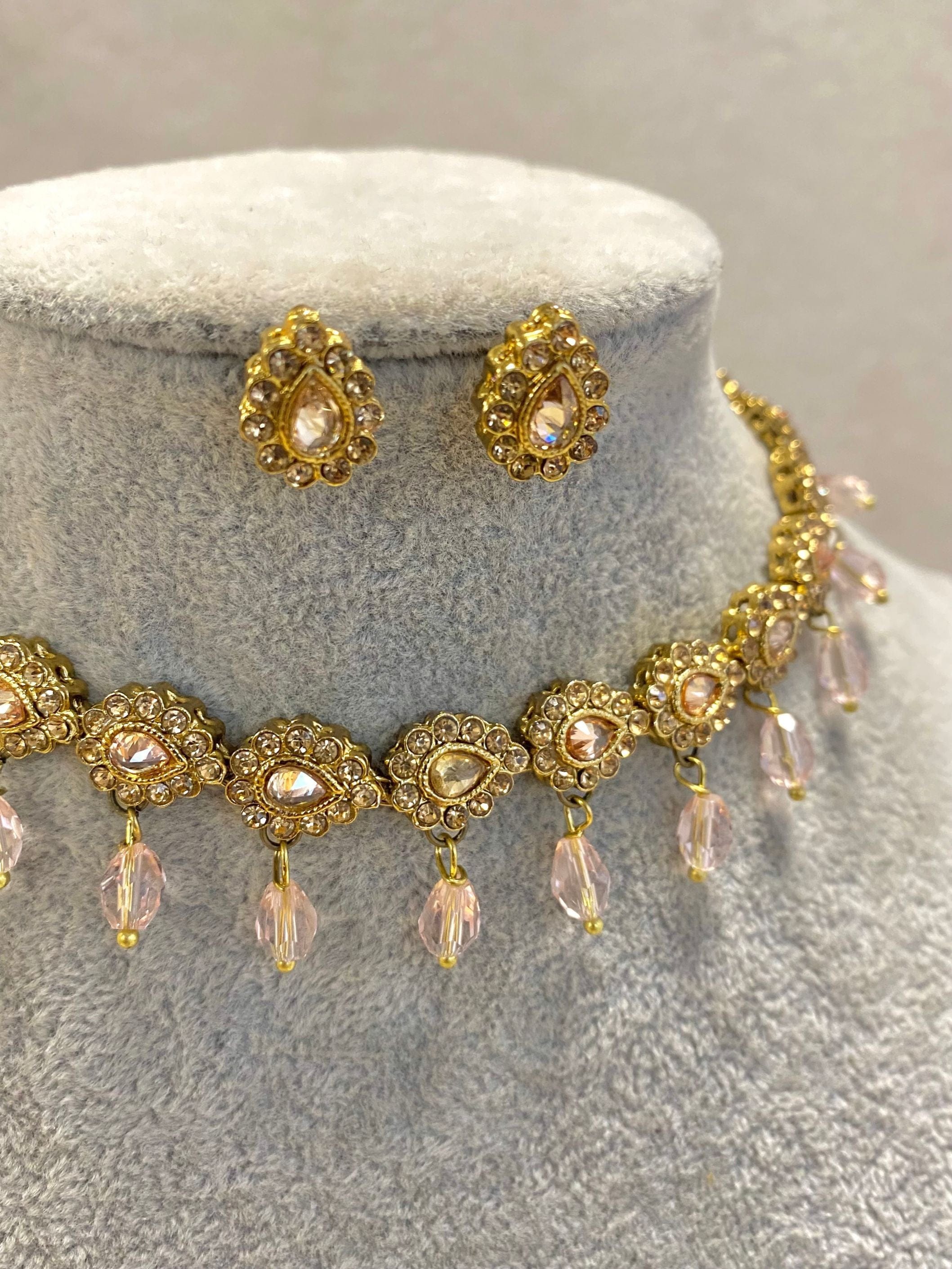 SLIGHTLY IMPERFECT: Antique Gold Necklace Set - Pink