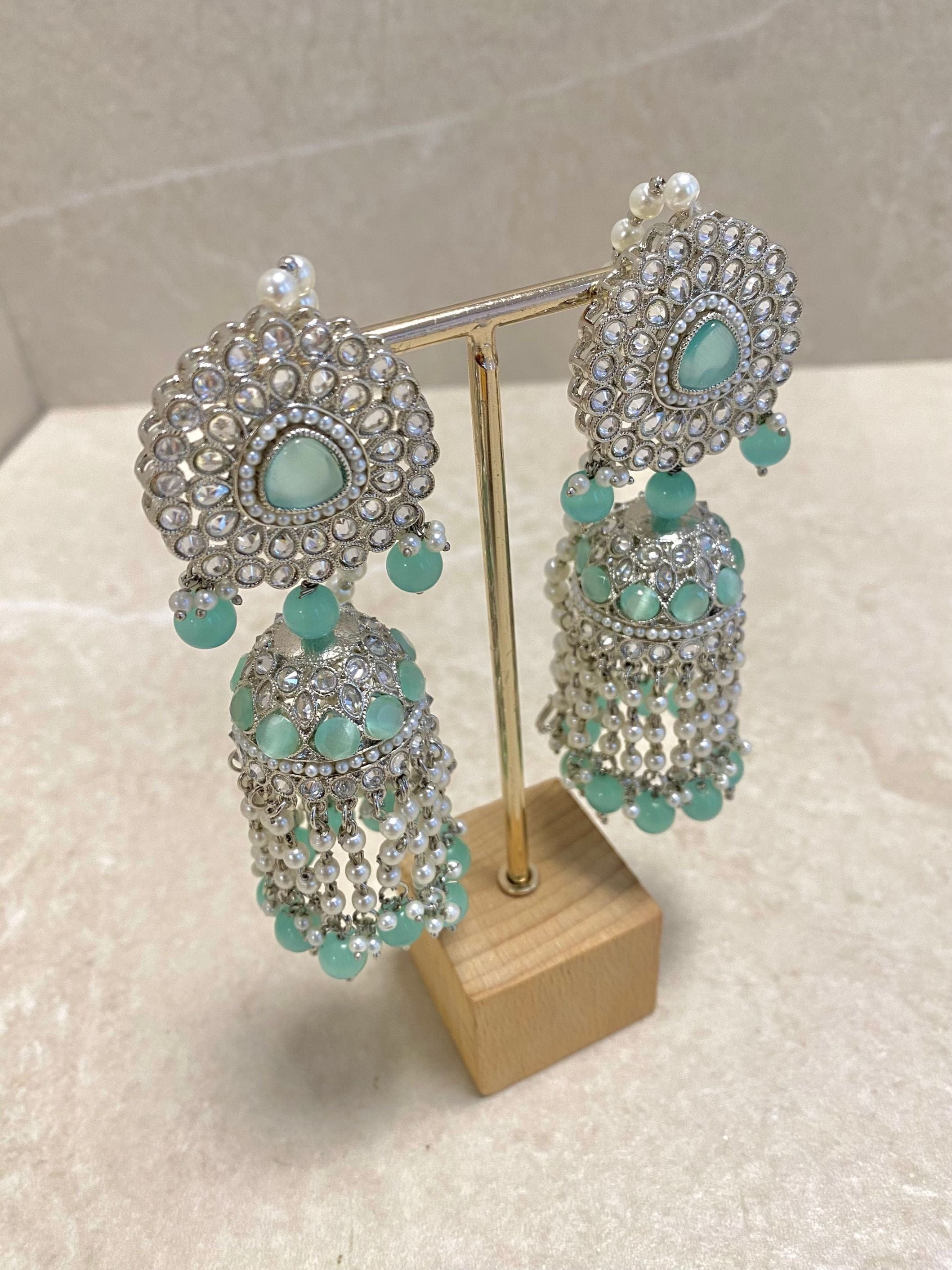 SLIGHTLY IMPERFECT: Large Silver Jhumka Earrings - Mint