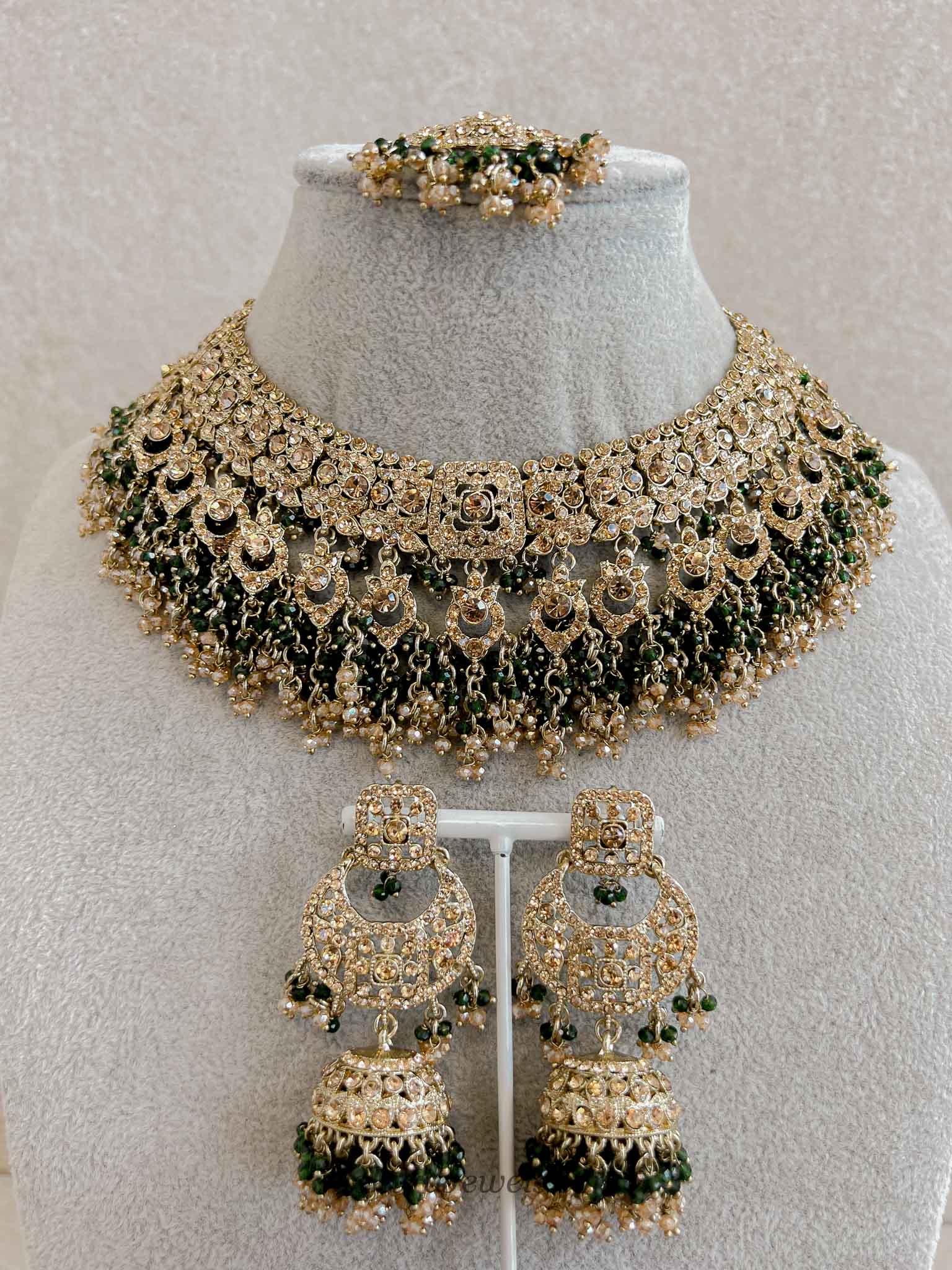 Qudsia Necklace & Earring Set - Green