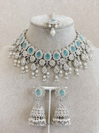 Mehnaaz Silver & Blue Necklace Set