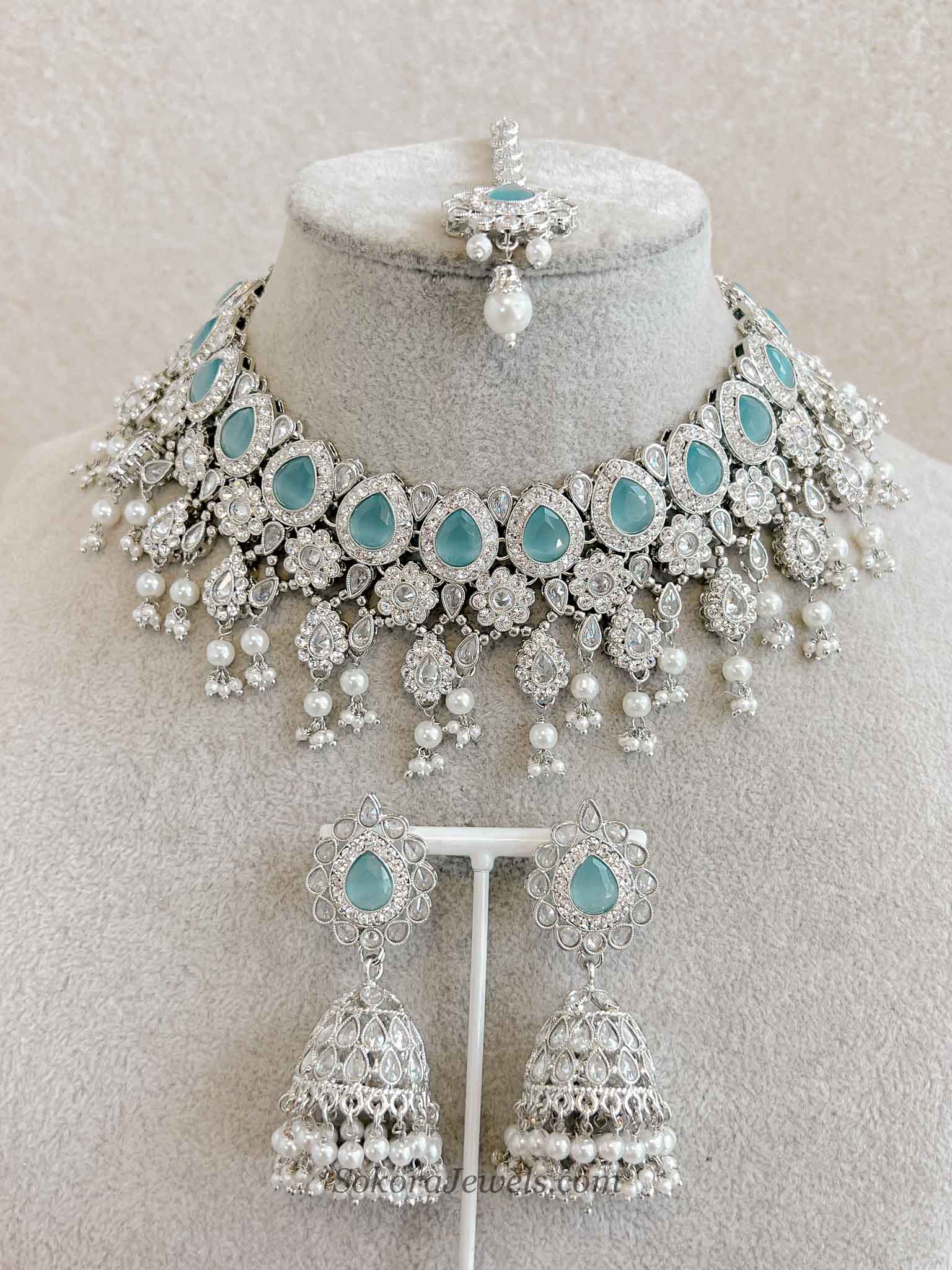 Mehnaaz Silver & Blue Necklace Set