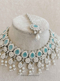 Mehnaaz Silver & Blue Necklace Set