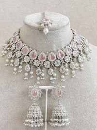Mehnaaz Silver & Pink Necklace Set