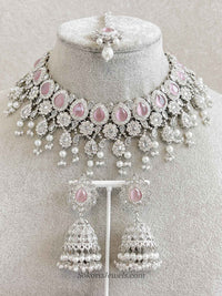 Mehnaaz Silver & Pink Necklace Set