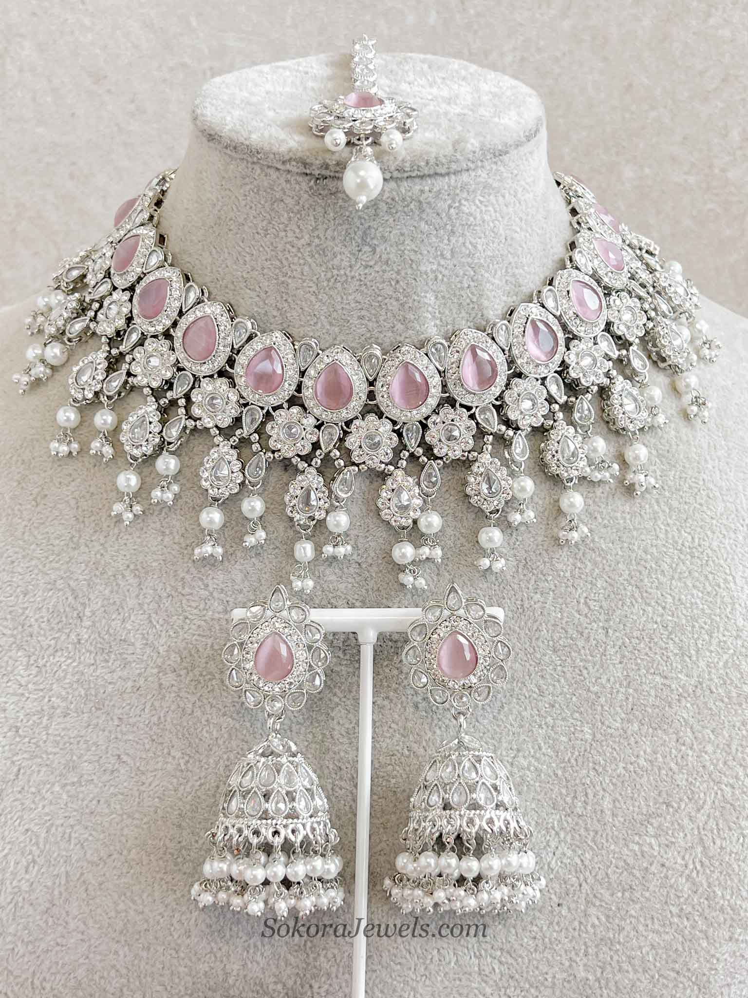 Mehnaaz Silver & Pink Necklace Set