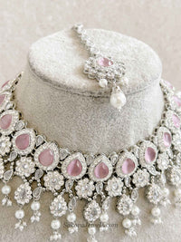 Mehnaaz Silver & Pink Necklace Set