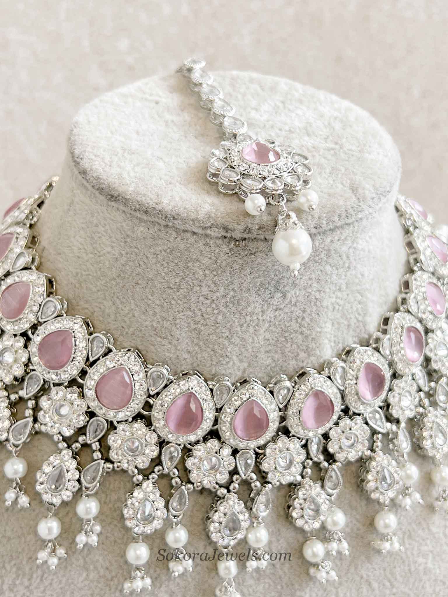 Mehnaaz Silver & Pink Necklace Set