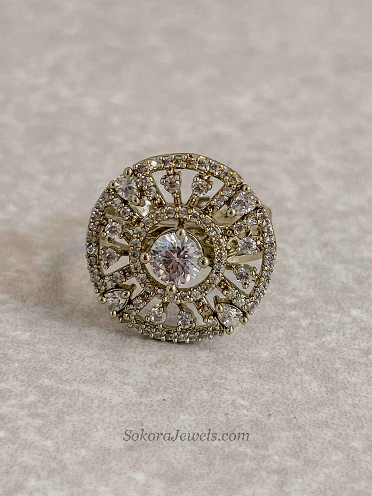 Small Antique Gold & Diamante Ring