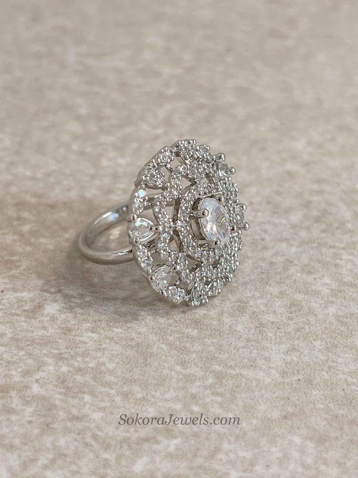 Medium Silver & Diamante Ring