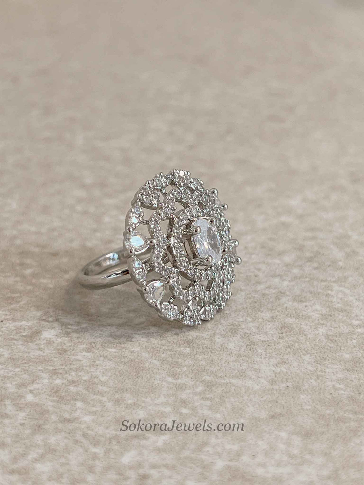 Medium Silver & Diamante Ring