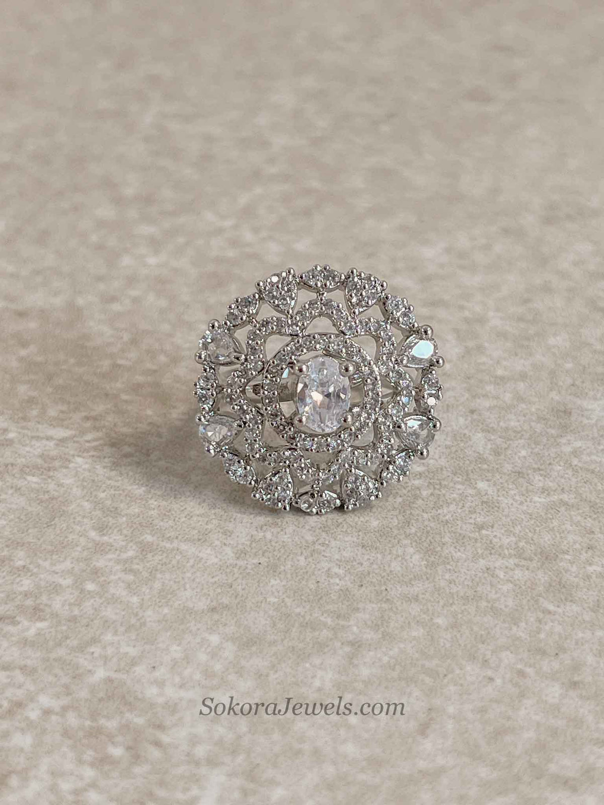 Medium Silver & Diamante Ring