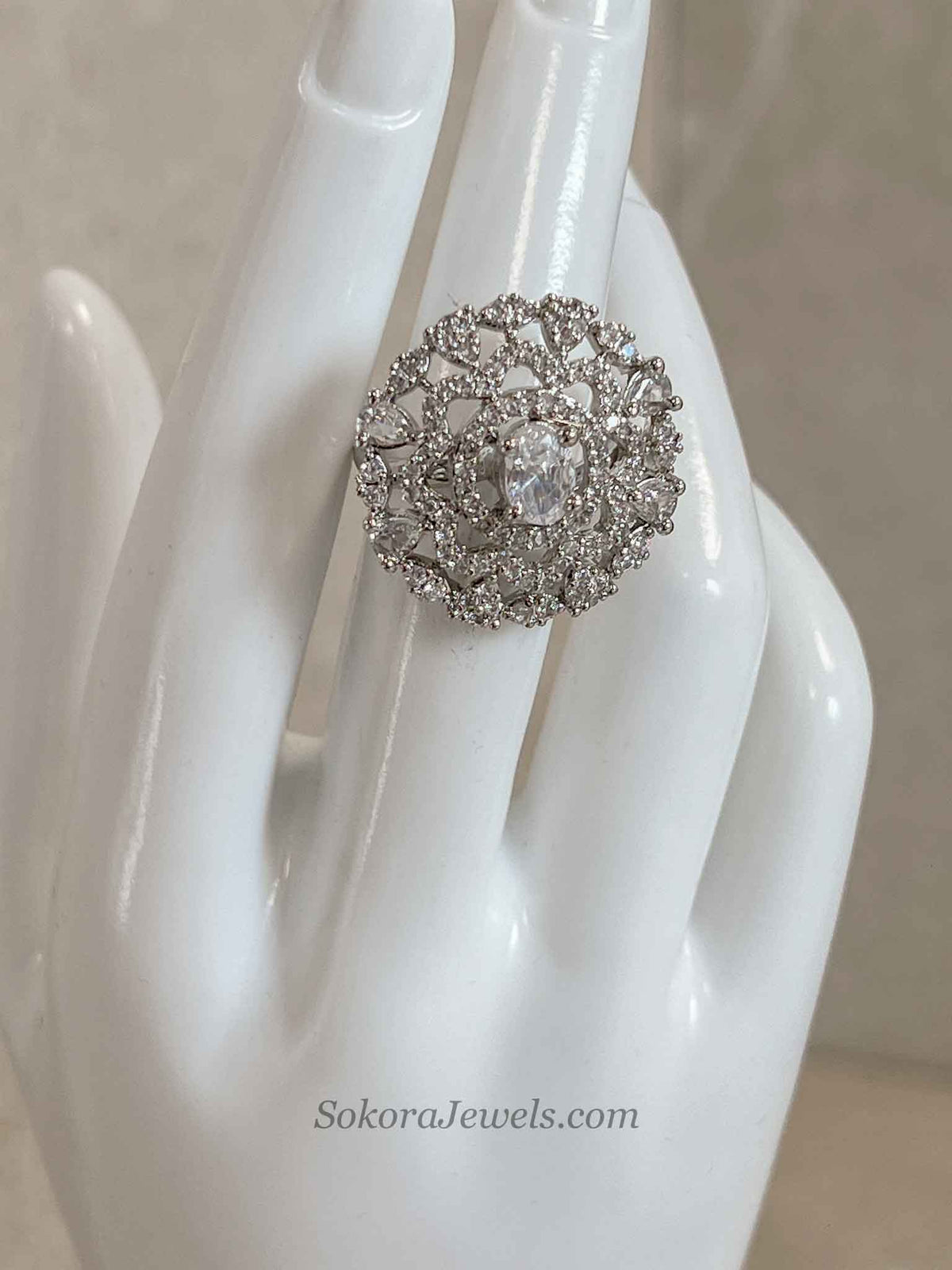 Medium Silver & Diamante Ring